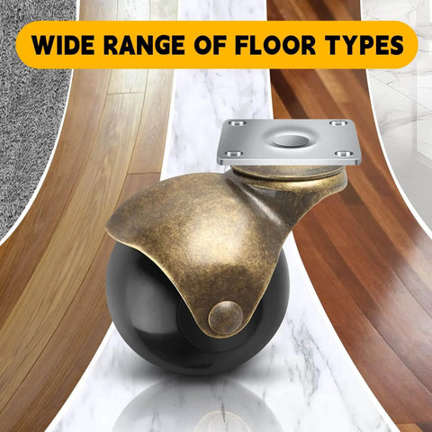 2 Inch Ball Caster Wheels Heavy Duty Set of 4 Brass Antique Style Top Plate Casters 360 Degree Swivel on various floors