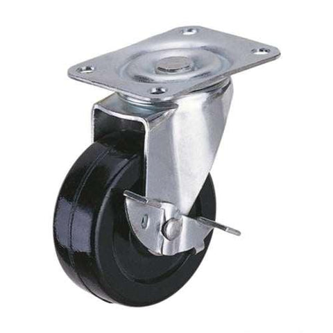 2" Inch Caster Wheel 55 pounds Swivel and Center Brake Rubber Top Plate - VXB Ball Bearings