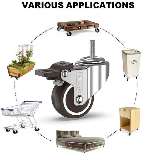 2 Inch Heavy Duty Caster Wheels Set Of 4 With 2 Brakes And Bolts Up To 440 Lbs Each Quiet Rubberized Trolley Or Pallet Castors