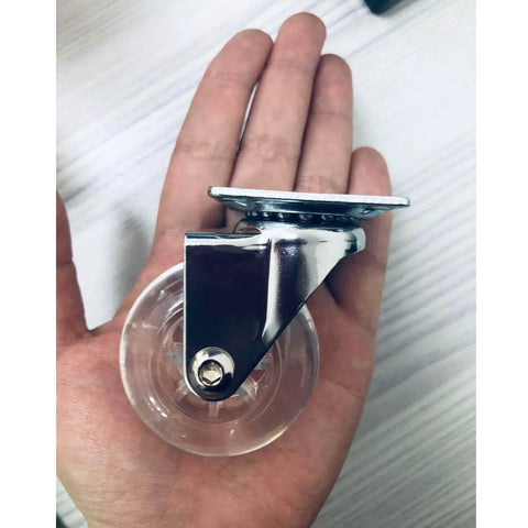 Close-up of a 2 inch swivel caster wheel with a clear polyurethane tread and 360 degree plate, part of the 4 Pack Swivel Caster Wheels for Furniture