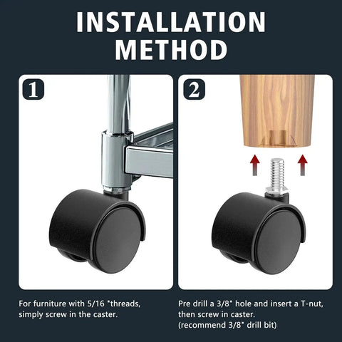 Installation guide for 2 Inch Furniture Casters Set Of 4 With 5/16 Inch Threaded Stems Nylon Wheels Black Swivel Casters