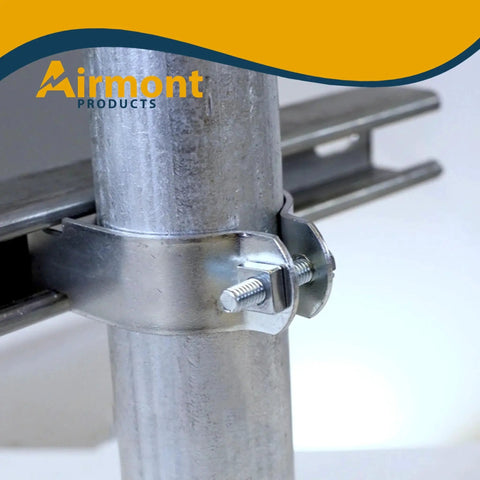 Close-up of 2 Inch Rigid Conduit Clamp Pack Of 10 In Galvanized Steel For Strut Channel With Quick Twist In Install securing conduit