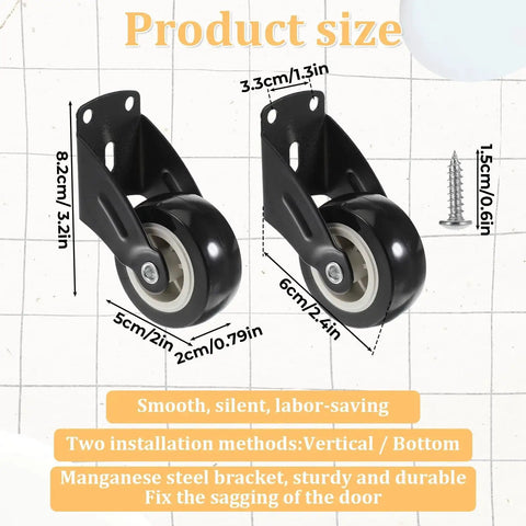 4 Pack Gate Wheels With Anti Friction Casters For Vertical Mount Door Bottom Gates Support, 2-Inch Heavy Duty Metal Casters