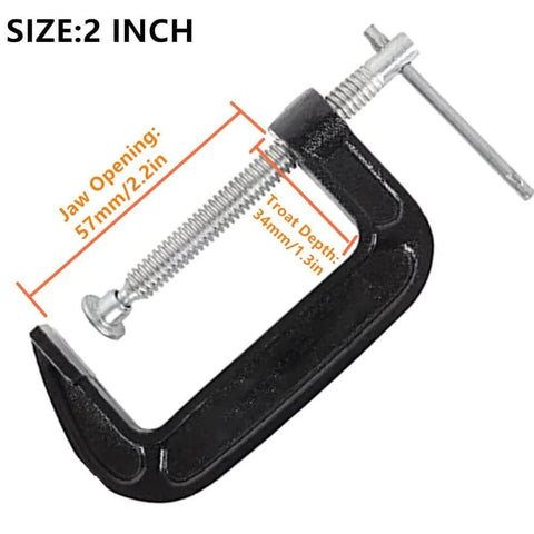 Heavy Duty 2 Inch Jaw Opening C Clamp Set Industrial Steel Clamps For Woodworking Welding And Building 4 Pack side view