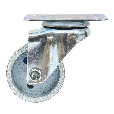 2 Inch Heavy Duty All Steel Swivel Plate Caster Wheels Set of 4, featuring high gauge gray metal casters with double ball bearings, side view.