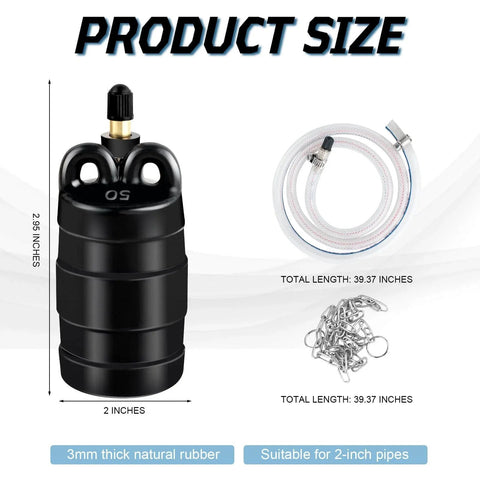 2 Inch Inflatable Pipe Plug For Sewer Tests And Water Pressure Testing Balloon Rubber Plug Includes 39.37 Inch Hose And Chain