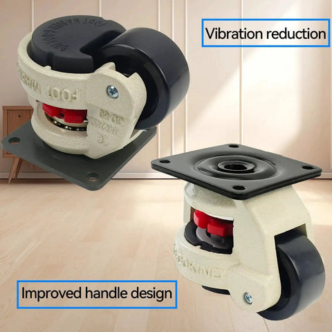 Four Pack 2 Inch Leveling Machine Casters With Nylon Wheels And Rubber Feet For Stable Installs And Smooth Mobility Load Capacity Up To 2200 Lbs Ideal For Heavy Machinery And Equipment Reduces Vibration And Improves Maneuverability On Uneven Floors