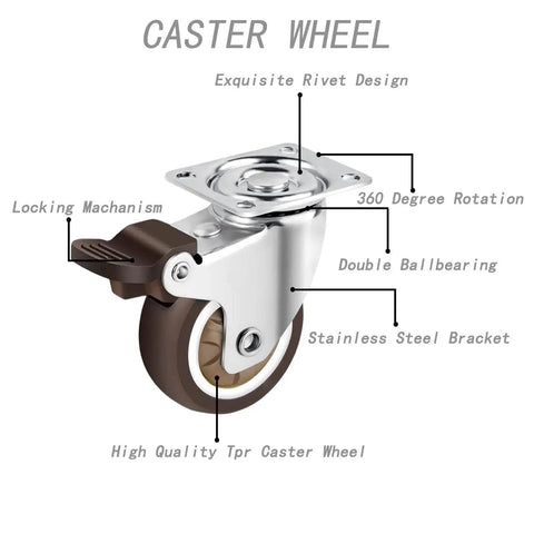 Heavy Duty 2 Inch Caster Wheels Set of 4 with Locking Casters for Carts, showing locking mechanism and swivel feature.