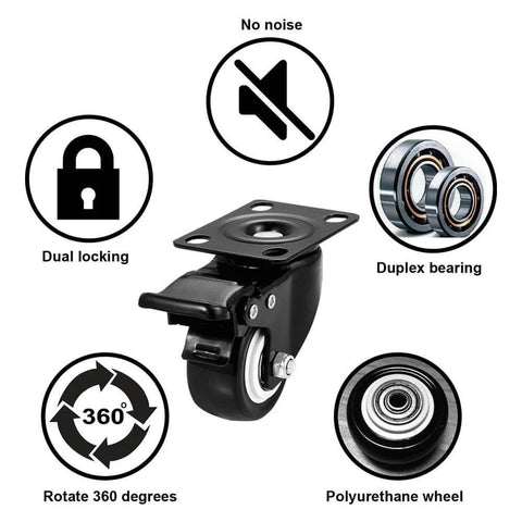 2 Inch Caster Wheels Heavy Duty Set of 4 Locking Swivel Casters with Top Plate Non Marking Black TPR Wheels details