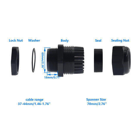 2 Inch NPT Strain Relief Nylon Cord Grip 5 Pack Waterproof IP68 Glands Adjustable Wire Cable Grip Connector components