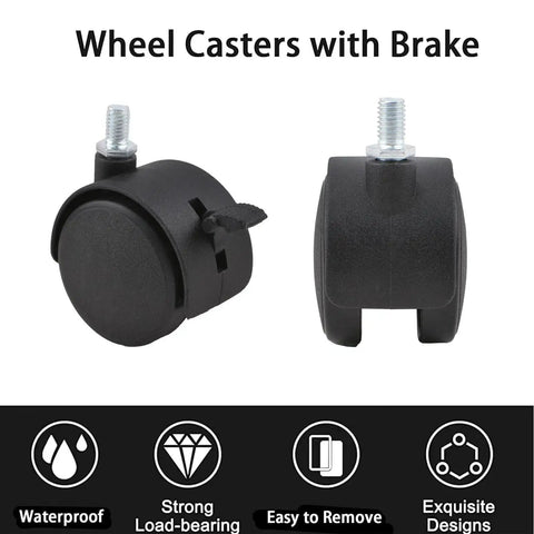 4 Pcs 2 Inch Nylon Caster Wheels With Brakes Black Swivel Castors With M7.5 Threaded Stem Nut and Durable Design