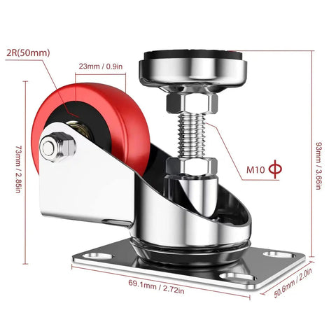 2 Inch Leveling Plate Caster Wheels With Adjustable Anti Vibration Leveling Feet Heavy Duty Swivel Casters for Workbenches Machines