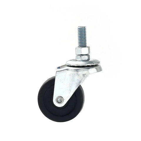 Side view of a single 4 Pack Swivel Stem Casters With 2 Inch Rubber Wheels, Three Eighths Inch Threaded Stem, Heavy Duty Black Casters.