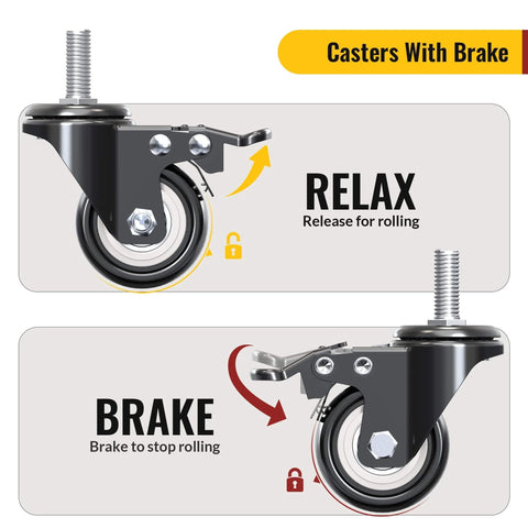 Diagram showing how 2 Inch Stem Caster Wheels Total Locking Heavy Duty Swivel Castors with threaded stem lock and unlock.