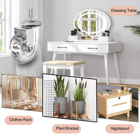 2 Inch Stem Caster Wheels With M8x25mm Threaded Stem For 360 Degree Rotating Crystal Clear Wheels on a dressing table and furniture