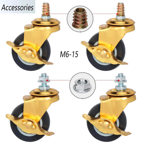 Set of 4 heavy duty furniture dolly castors with brake and M6 1.0 metric threads, suitable for workbenches and trolleys.