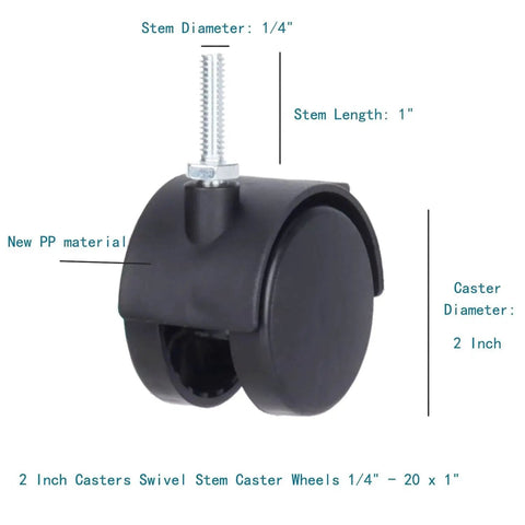 2 Inch Swivel Stem Caster Wheels With Brakes For Shelving And Furniture Replacement Durable Polypropylene Casters