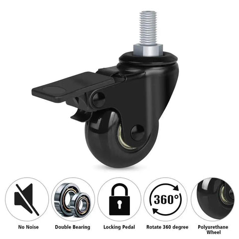 Side view of one caster from 2 Inch Swivel Caster Set With 3/8-16UNC Threaded Stem For Hardwood Tile And Carpet Floors.