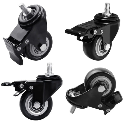 2 Inch Swivel Caster Wheels Set Of 12 With M8 Threaded Stem 15mm For Cart Desk Furniture showing close-up of polyurethane rubber wheels