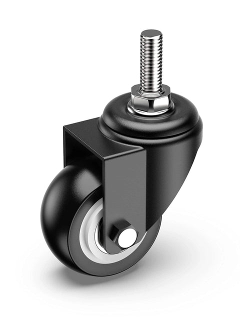 Single 2 Inch Caster Wheel with 3/8 Inch 16 x 1 Threaded Stem, Black, Heavy Duty Steel Housing, Silent PVC Wheel