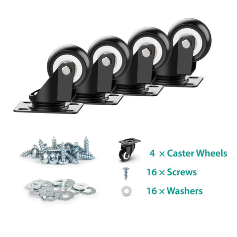 2 Inch Swivel Caster Wheels Heavy Duty 600 Lbs Capacity Pack of 4 Silent Polyurethane Non Marking Replacement Casters with screws and washers