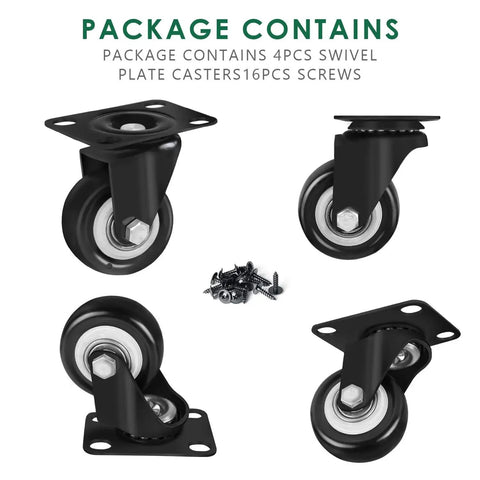 Swivel Plate Caster Wheels Replacement 2 Inch Set Of 4 Heavy Duty Industrial Casters for Furniture, includes screws.