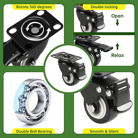 2 Inch Heavy Duty Swivel Plate Casters Set Of 4 With Quiet Rolling And Locking Mechanism details and close-ups, ideal for furniture.