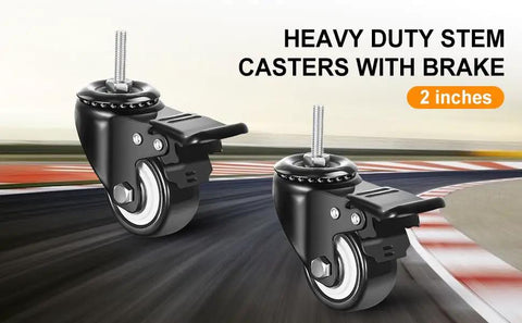 2 Inch Swivel Stem Wheels One Quarter Twenty Threaded Stem Caster Imperial Threaded Stem Mute No Noise Premium PU Wheel With Brake For Furniture And Industry