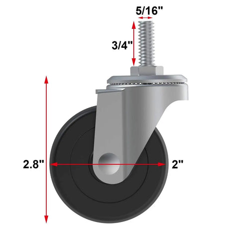 2 Inch Swivel Threaded Casters With Five Sixteenth Inch Stem Eighteen Threads Per Inch And Three Quarter Inch Length Polyurethane Rubber Wheels 360 Degree Rotation Without Brakes Pack Of Four Includes Nuts And Wrench For Easy Installation