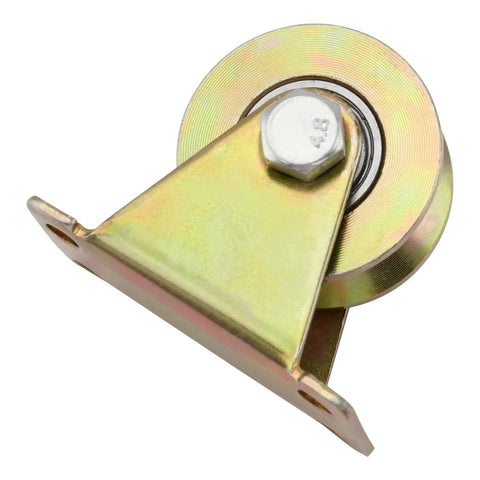 Close-up of 10 Pack 2 Inch Sliding Gate Wheel with V Groove Track Steel Rollers, showcasing steel construction and rust-resistant properties.