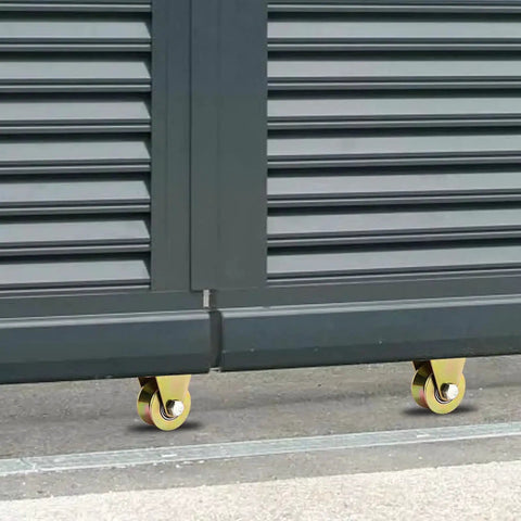10 Pack 2 Inch Sliding Gate Wheel with V Groove Track Steel Rollers installed on metal gate for driveway