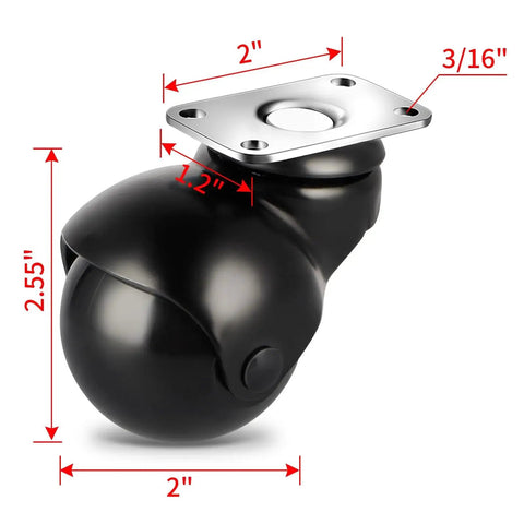 2 Inch Vintage Ball Caster Wheels With Swivel Plate Spherical Caster For Furniture And Cabinets Set Of 4 Heavy Duty Polypropylene And Steel Construction Each Caster Supports Up To 125 Lbs Total 500 Lbs Load Capacity