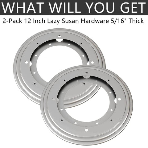 2 Pack 12 Inch Heavy Duty Lazy Susan Turntable Bearings, Galvanized Steel Swivel Bases with 5/16 Thickness, top view.