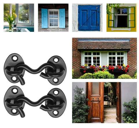 2 Pack 2 Inch Hook And Eye Latch Set For Doors And Gates, Heavy Duty Privacy Lock, Black Stainless Steel With Mounting Screws