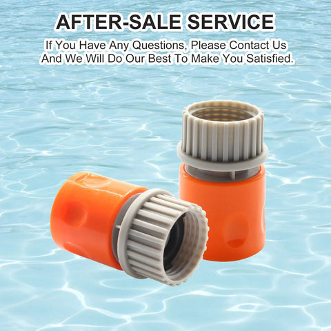Two orange pool vacuum quick-coupler connectors with gray threads for inground pool cleaners (front and side views)