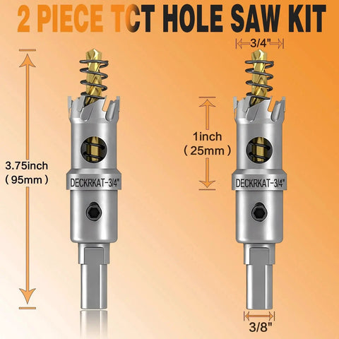 2-Pack 3/4 Inch Tungsten Carbide Tipped Hole Saws Set With Heavy Duty 19mm Cutters And Spring Loaded Pilot Bits for metals