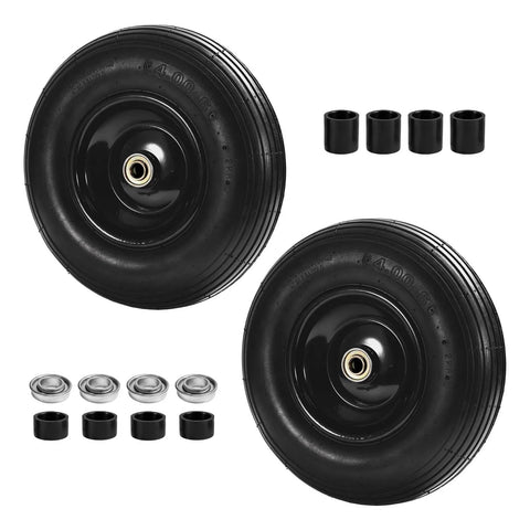 (2-pack) 4.00-6 wheelbarrow tires, 13 inch pneumatic tire and wheel with 5/8" or 3/4" bearings, 1.75"-5.75" center hub, accessories included