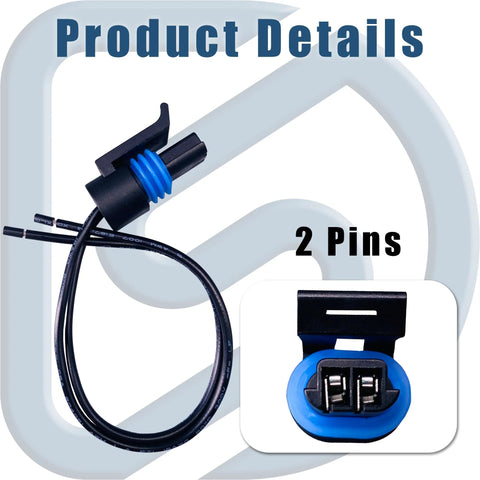 Engine coolant temperature sensor with two-pin pigtail, blue O-ring, black housing, front view