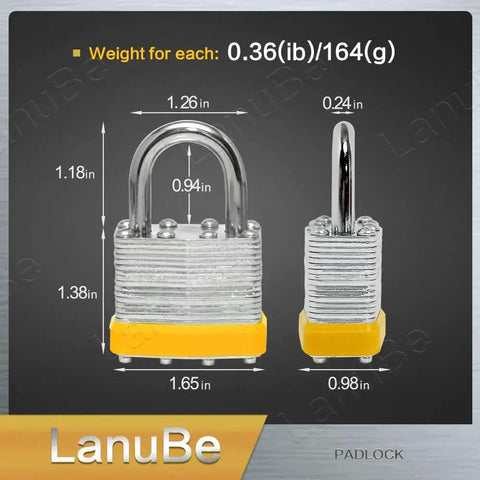 Keyed Alike Laminated Padlocks Set 12 Pack 1 9 16 Inch Wide Body Normal Shackle Yellow Plastic Hoop Includes 24 Keys