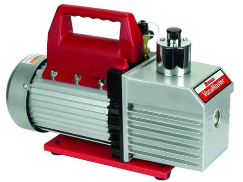 Economy 2-Stage Rotary Vane Vacuum Pump For Commercial Refrigeration With 8 CFM Free Air Flow, Chrome Red Silver Finish