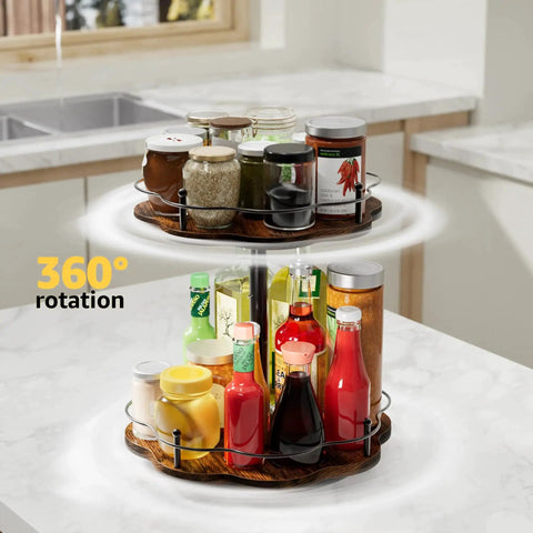 Two Tier Height Adjustable Lazy Susan Organizer For Cabinets And Countertops Rotating Spice Rack with jars and bottles