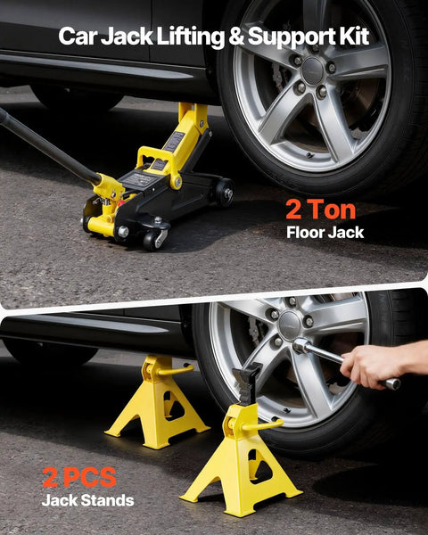 Low Profile Floor Jack 2 Ton With Stands By VEVOR Beefy Workhorse Hydraulic Trolley Car Lift For Low Clearance Sports Cars And SUVs 4400 Lb