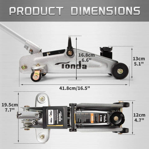 Heavy Duty 2 Ton Floor Jack With Safe Hydraulic Lift For Cars Portable Car Jack 4.9 To 11.8 Inch Lift 3800 Lb Capacity Dimensions