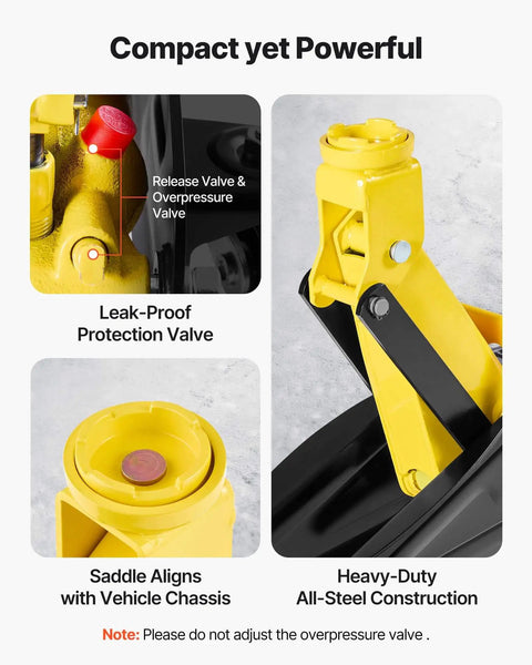 Low Profile Floor Jack 2 Ton With Stands By VEVOR Beefy Workhorse Hydraulic Trolley Car Lift features leak-proof valve and steel frame.