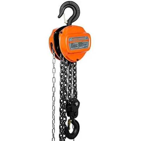 2 Ton Hand Chain Hoist 4400 Lbs Capacity 10 Ft Lift with G80 Galvanized Chain and Double Pawl Brake shown against white background.