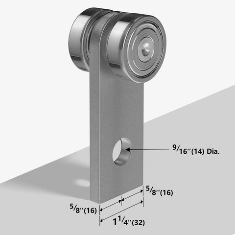 2 Wheel Trolley Assembly Rollers with Dual Bearings for 1-5/8 Inch & Taller Strut Channel, side view with measurements