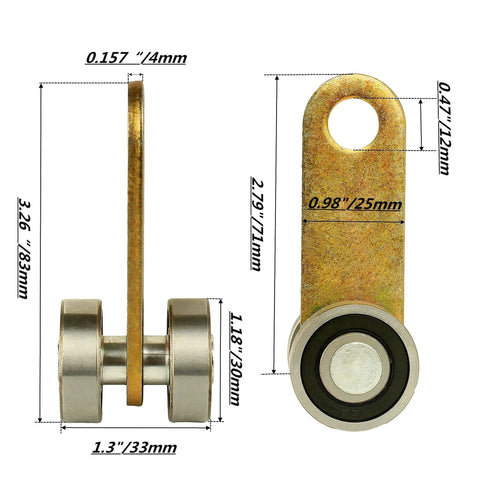 Front and side view of 2 Wheel Trolley Assembly Rollers Solid Galvanized Steel Design Built to Fit 1-5/8 Inch Wide Strut Channels
