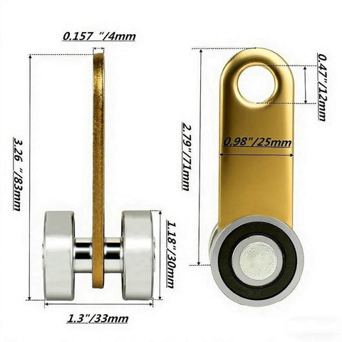 Diagram of 2 Wheel Trolley Assembly Rollers for 1-5/8 Inch & Taller Strut Channel with dimensions; side and front view; light duty bearing rollers