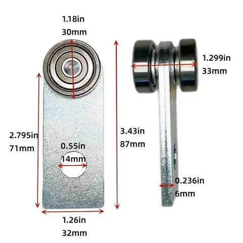 Diagram of 2 Sets 2 Wheel Trolley Assembly Rollers with Dual Bearings Welded Steel Construction for 1-5/8 Inch Strut Channels showing dimensions.