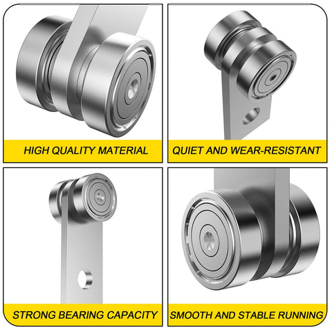 Close-up of 2 Wheel Trolley Assembly Rollers with Dual Bearings Hot Rolled Steel Construction Galvanized designed for 1-5/8 Inch strut channels.